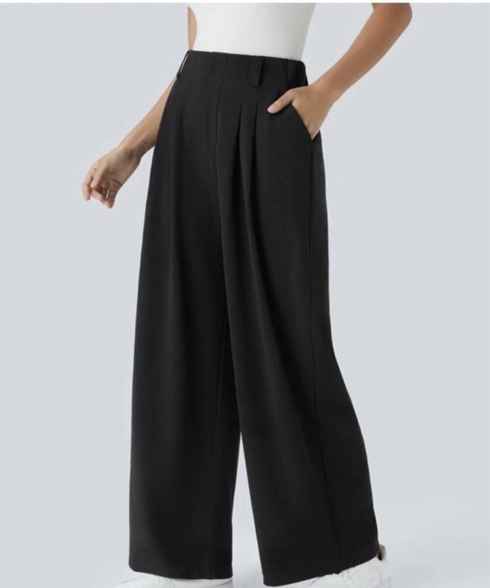NWT Halara Flex™ High Waisted Wide Leg Waffle Work Pants Pull On Large Regular